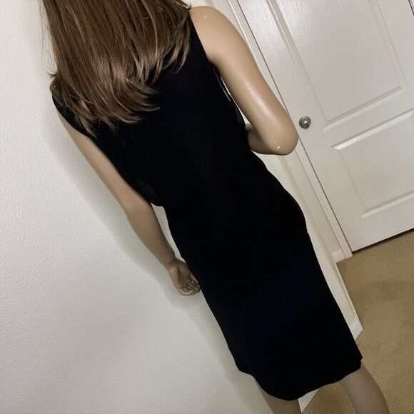 Robert Rodriguez Dress Medium Black Wrap Midi V-Neck Sleeveless Chiffon Overlay - Picture 13 of 15